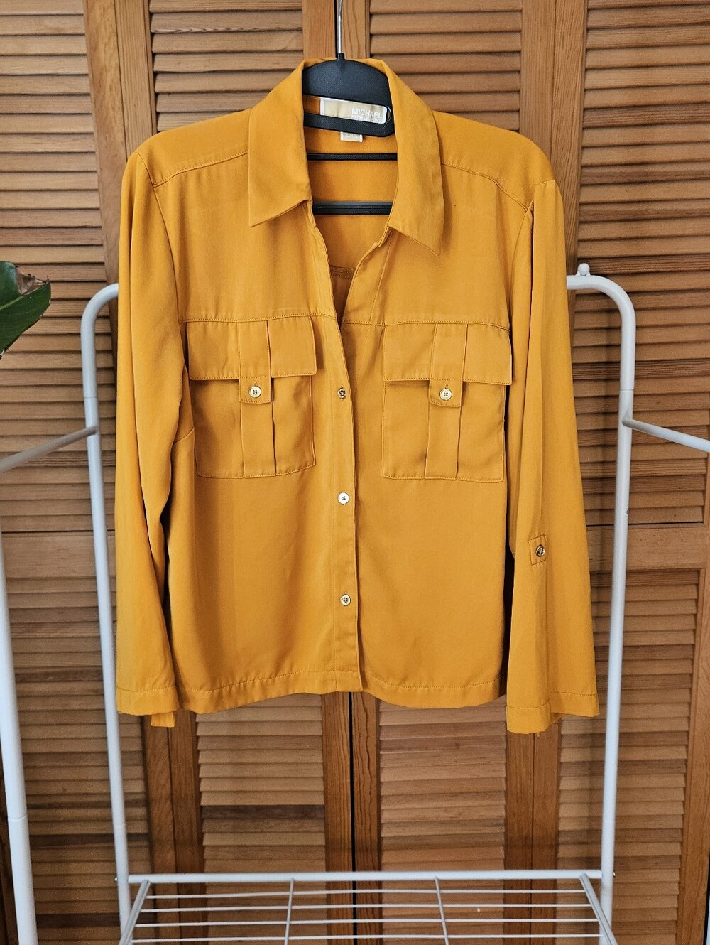 Michael Kors Gold Mustard Flowy Long Sleeve Button Up